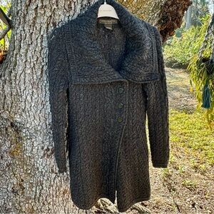 Irish Inis Crafts-100% Merino wool grey longline warm cable knit sweater.Size S